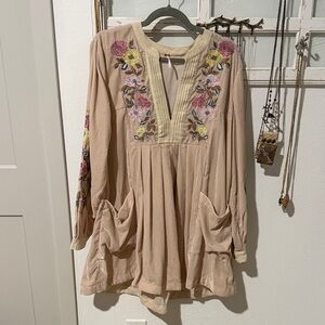 Free People Floral Embroidered Tunic Dress